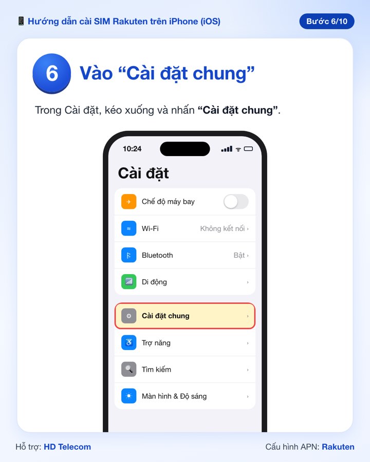 Bước 6: nhấn Cài đặt chung