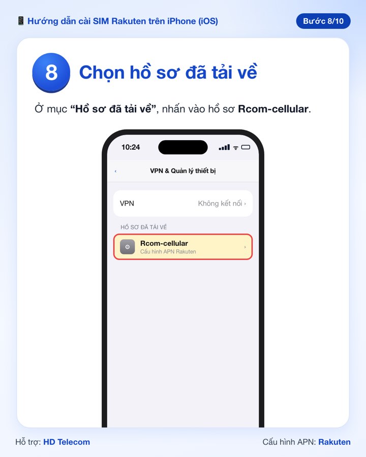 Bước 8: chọn hồ sơ Rcom-cellular