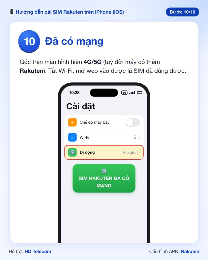 Bước 10: SIM Rakuten đã có mạng