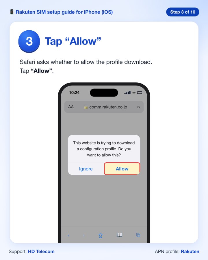 Step 3: tapping Allow to download the configuration profile