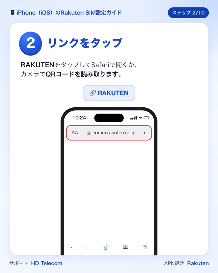 ステップ2:Rakutenの設定用リンクをSafariで開く