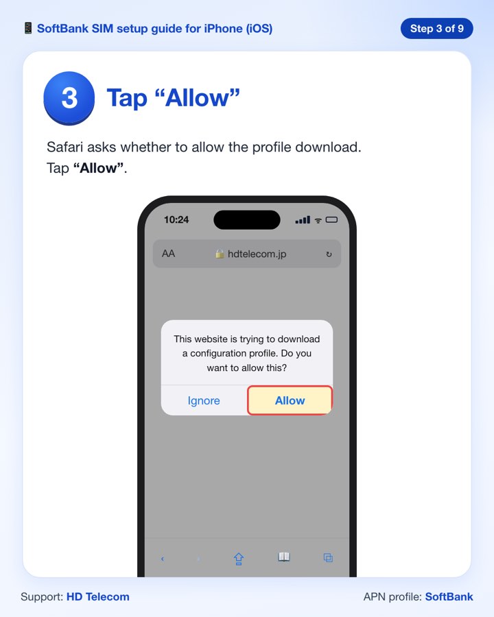 Step 3: tapping Allow to download the configuration profile
