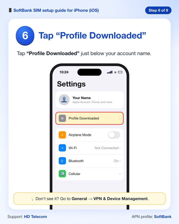 Step 6: the Profile Downloaded row in Settings